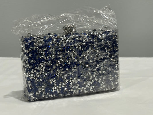 NEW LUXURIOUS RHINESTONE CLUTH GLITTER BLUE PURSE